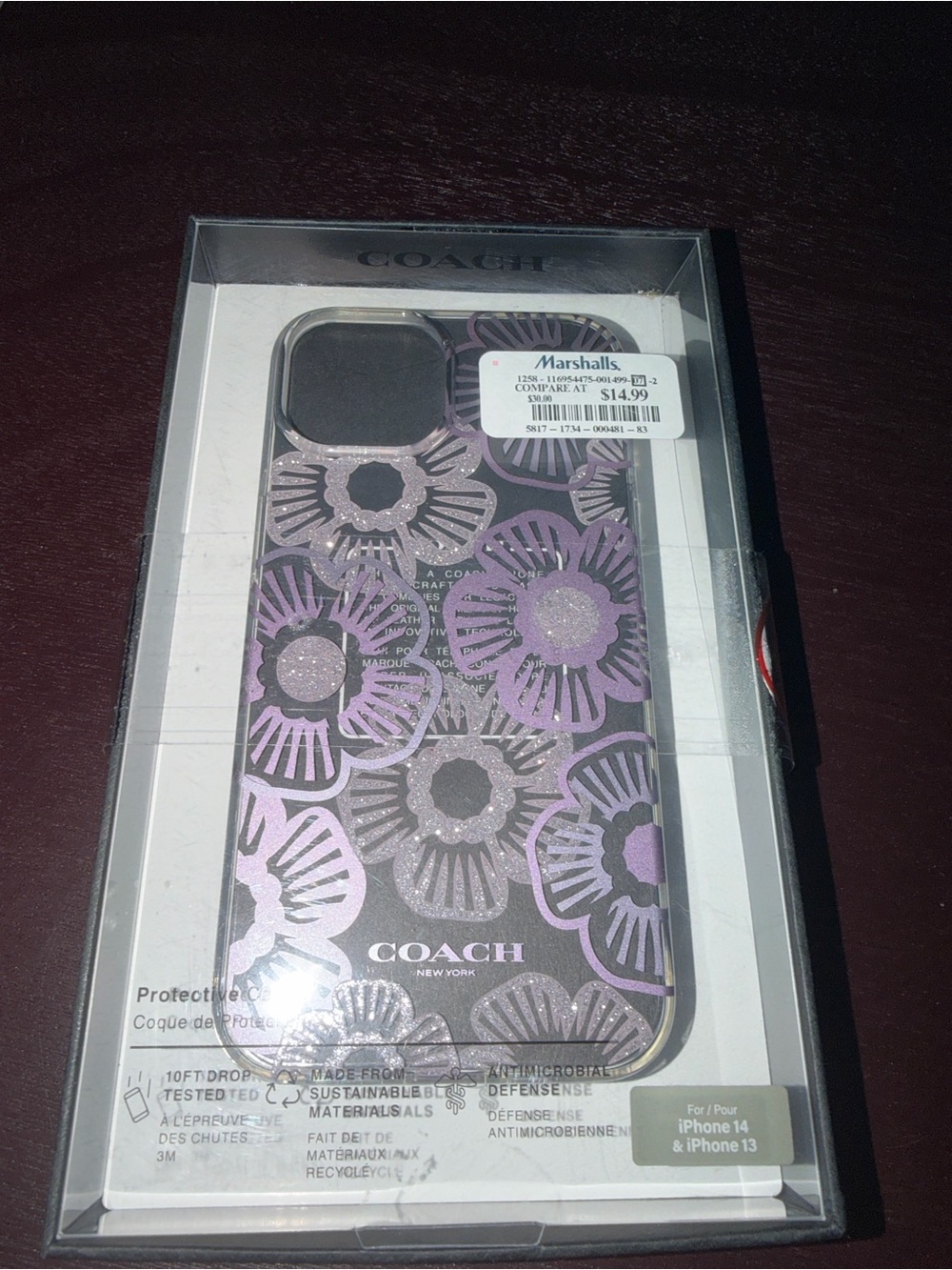 COACH Purple Floral Protective Case for iPhone 14 / 13. New